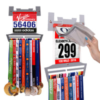 Thumbnail for Running Medal & Race Bib Holder — Gray V-Shape Display Bundle - Metallic Art