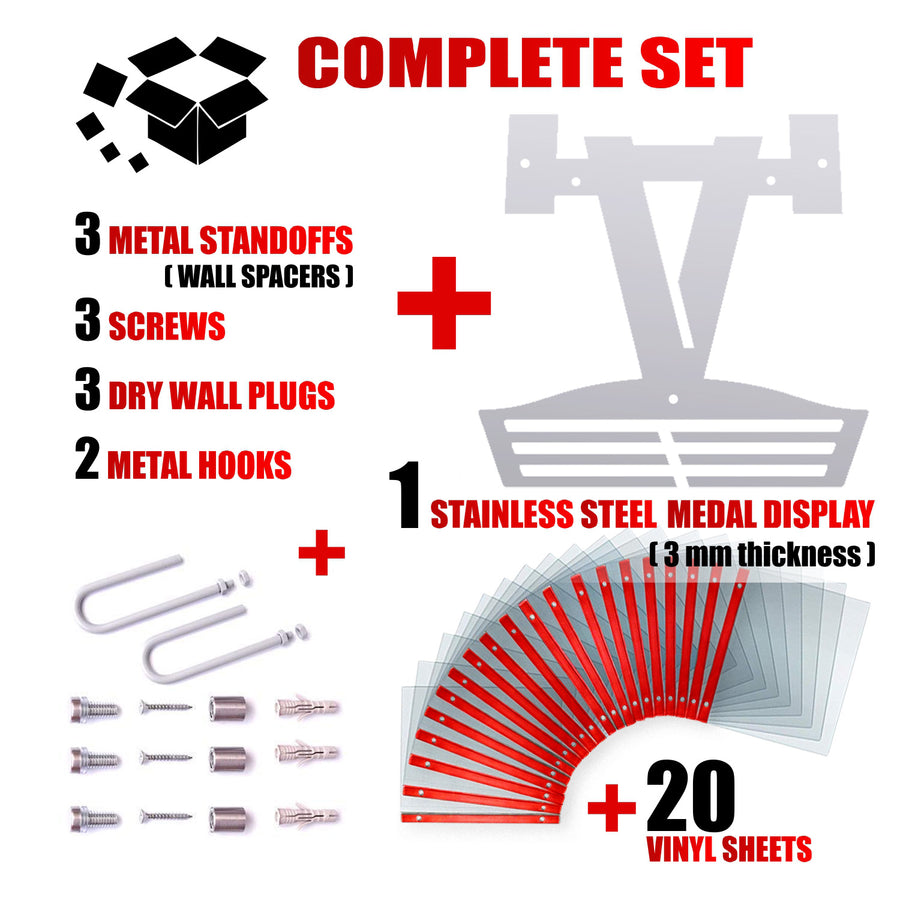 Running Medal & Race Bib Holder — Gray V-Shape Display Bundle - Metallic Art