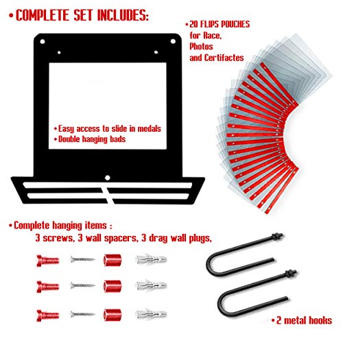 Running Medal & Race Bib Holder — Square Shape Display Bundle - Metallic Art