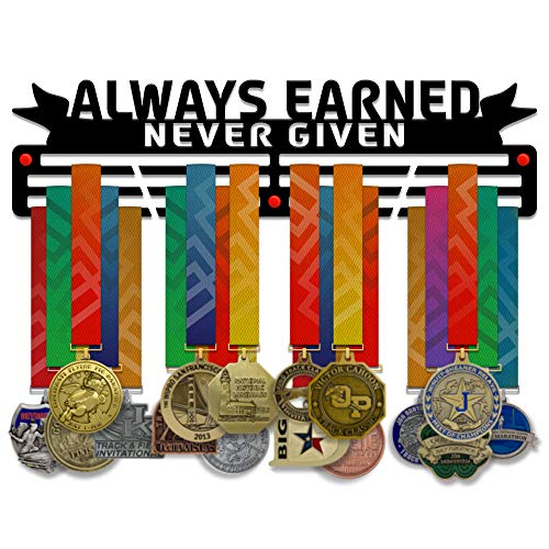 Always Earned, Never Given — 3-Bar Medal Holder (18", 3 mm Coated Steel) - Metallic Art