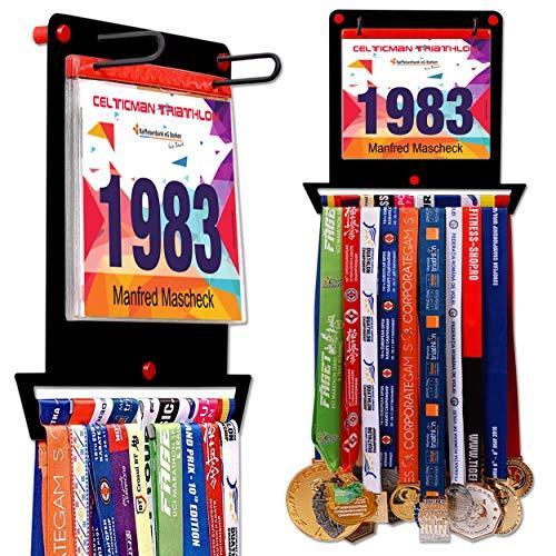 Running Medal & Race Bib Holder — Square Shape Display Bundle - Metallic Art