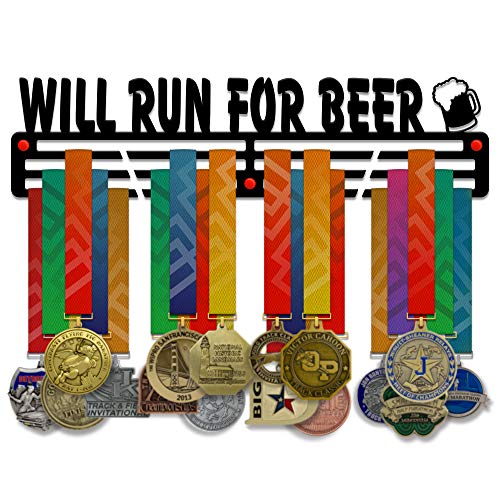 “Will Run for Beer” — Running Medal Display - Metallic Art