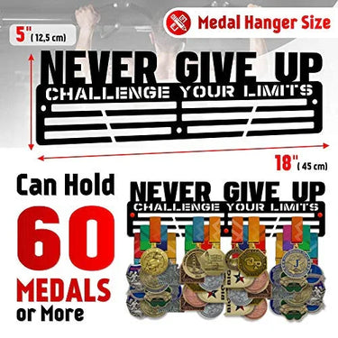 Never Give Up — Challenge Your Limits — Medal Display Rack - Metallic Art