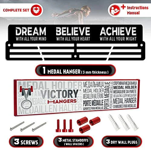 Dream • Believe • Achieve (V2) — Medal Display Rack - Metallic Art