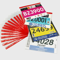 Thumbnail for Race Bib Display — Clear Vinyl Protector Sheets (20 Pack, Red/Transparent)