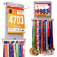 Thumbnail for Running Medal & Race Bib Holder — Gray Square Shape Display Bundle - Metallic Art