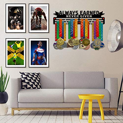 Always Earned, Never Given — 3-Bar Medal Holder (18", 3 mm Coated Steel) - Metallic Art