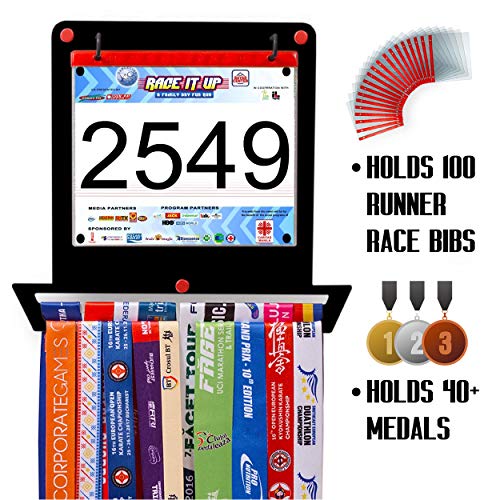 Running Medal & Race Bib Holder — Square Shape Display Bundle - Metallic Art