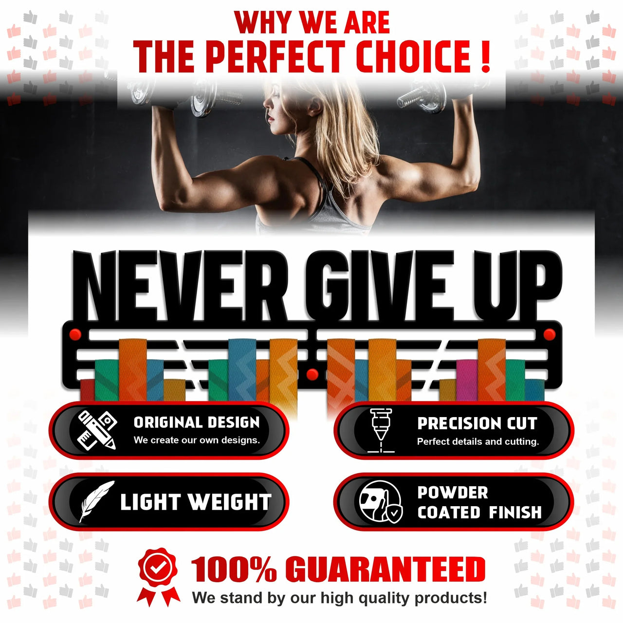 Never Give Up — Medal Display Rack - Metallic Art