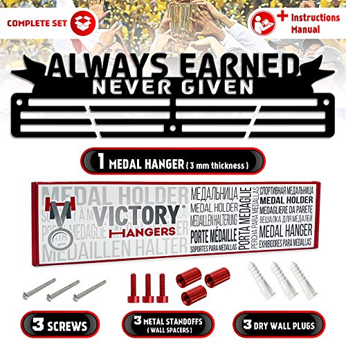 Always Earned, Never Given — 3-Bar Medal Holder (18", 3 mm Coated Steel) - Metallic Art