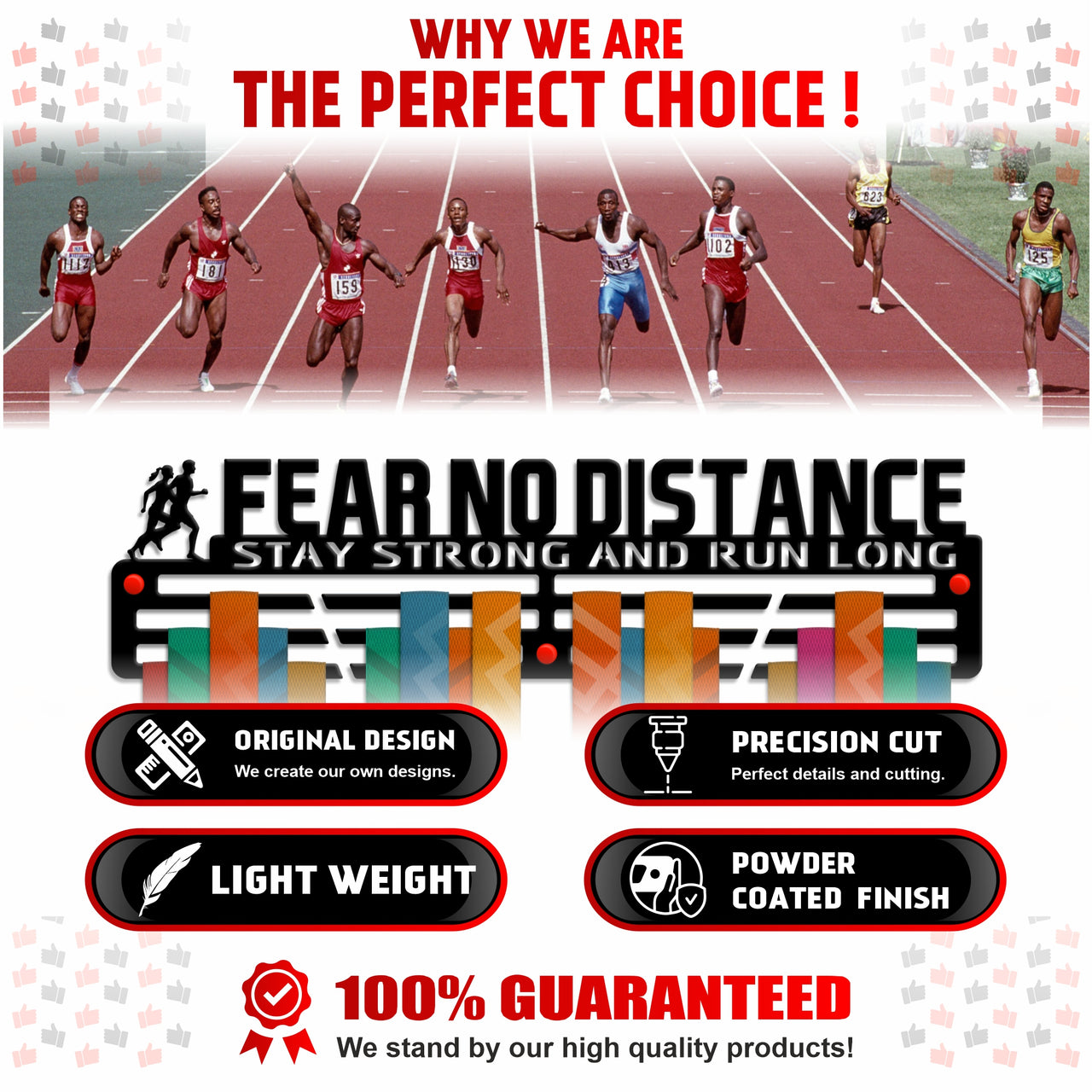 Fear No Distance — Stay Strong and Run Long” Medal Hanger (18", 3 mm Steel) - Metallic Art