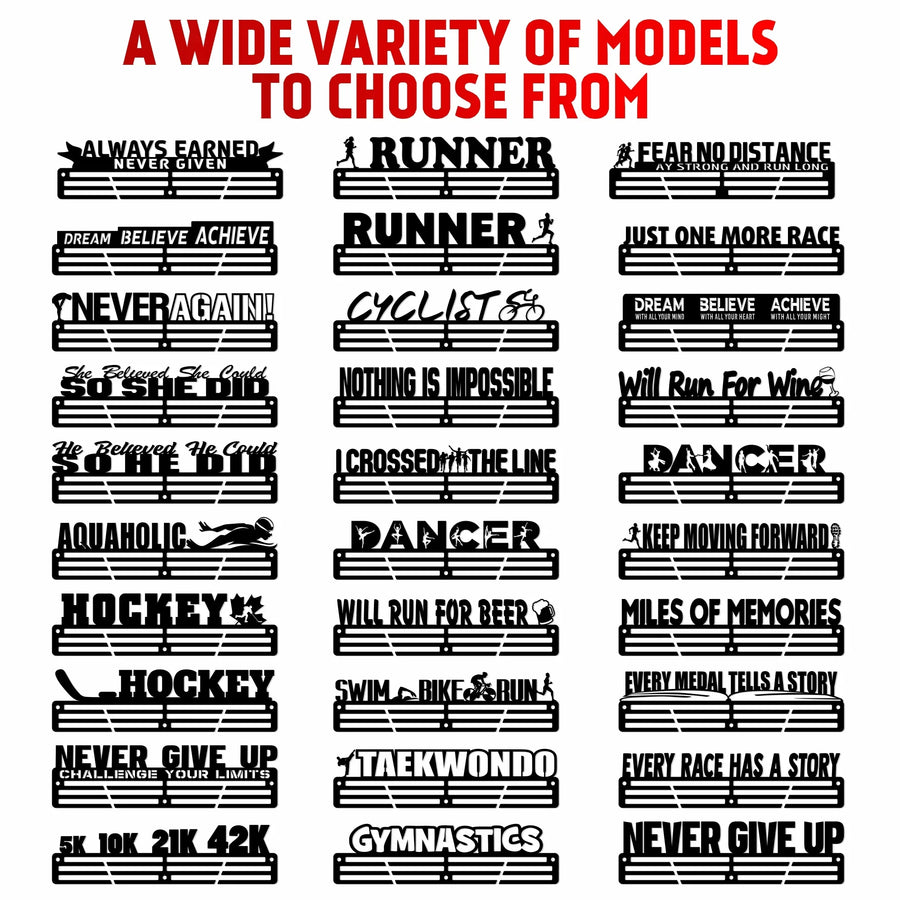 Running Medal & Race Bib Holder — Gray V-Shape Display Bundle - Metallic Art