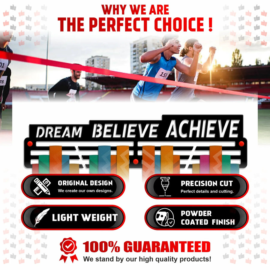 Dream • Believe • Achieve — Medal Display Rack - Metallic Art