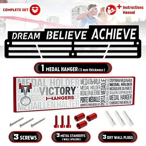 Dream • Believe • Achieve — Medal Display Rack - Metallic Art