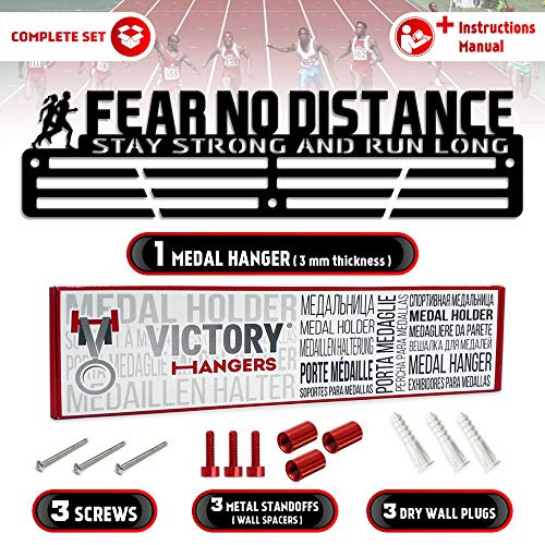 Fear No Distance — Stay Strong and Run Long” Medal Hanger (18", 3 mm Steel) - Metallic Art