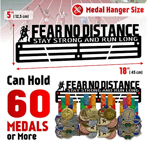 Fear No Distance — Stay Strong and Run Long” Medal Hanger (18", 3 mm Steel) - Metallic Art