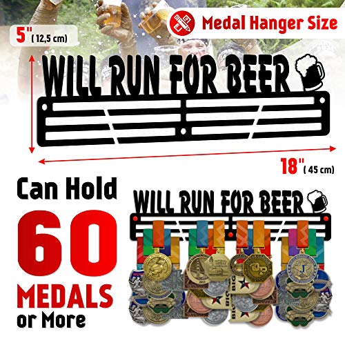 “Will Run for Beer” — Running Medal Display - Metallic Art