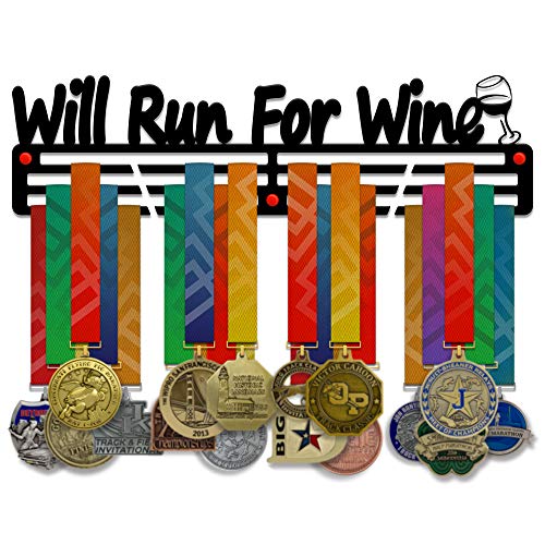 “Will Run for Wine” — Running Medal Display - Metallic Art